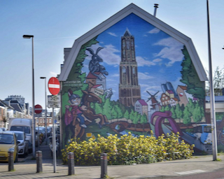 graffiti waarop iconische dingen uit utrecht staan afgebeeld